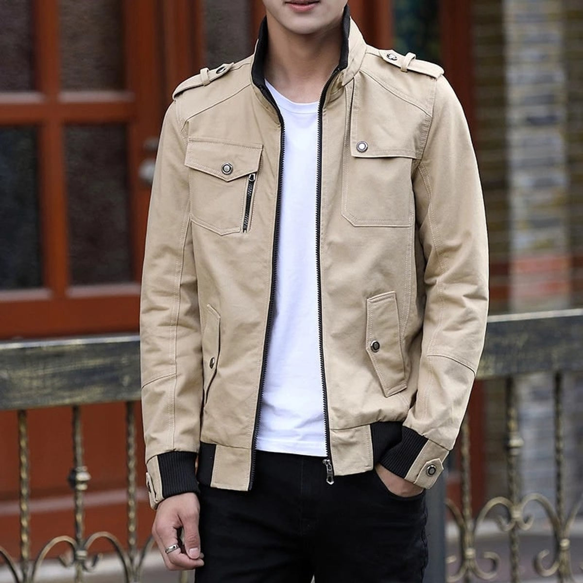 Men's Outerwear with Streamlined Bomber Jacket and Stand Collar - Image 1