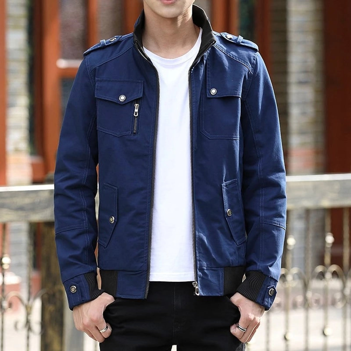 Men's Outerwear with Streamlined Bomber Jacket and Stand Collar - Image 4