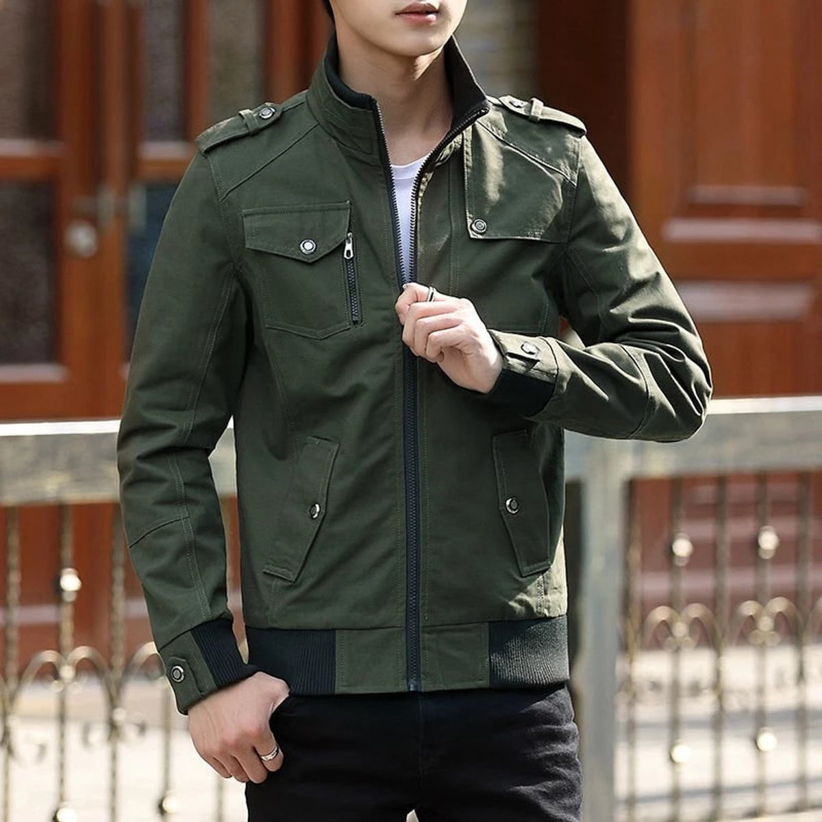 Men's Outerwear with Streamlined Bomber Jacket and Stand Collar - Image 2