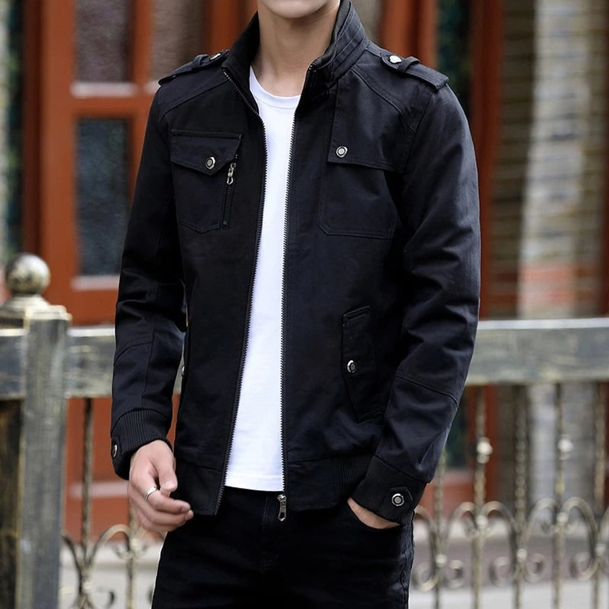 Men's Outerwear with Streamlined Bomber Jacket and Stand Collar - Image 3