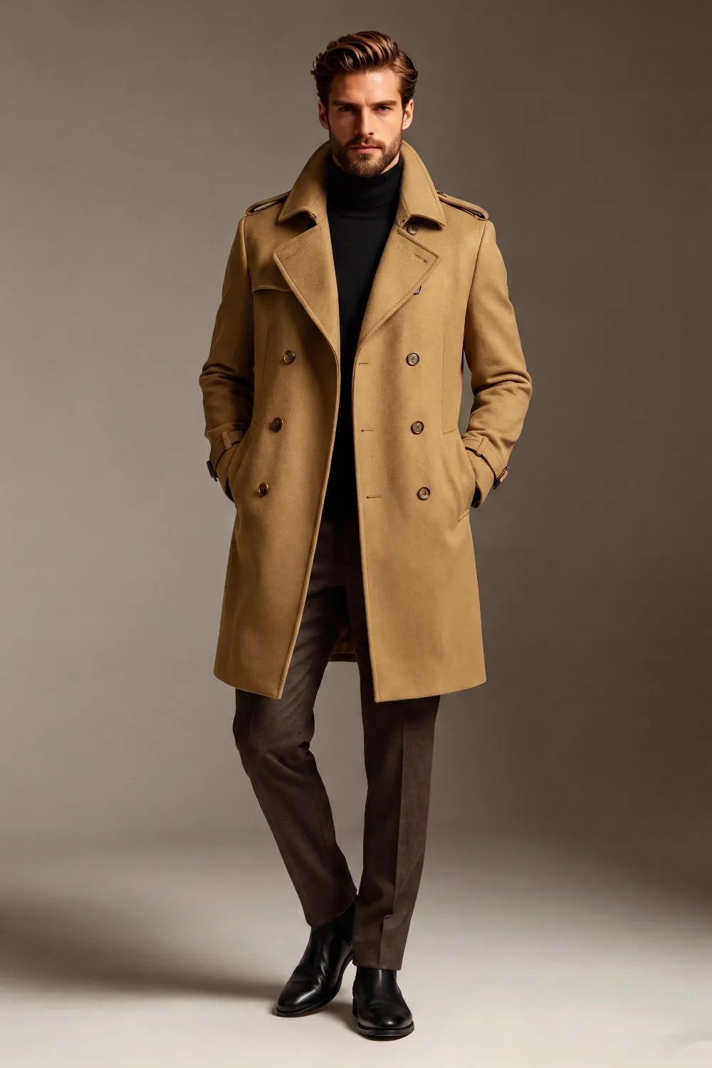 Men's Outerwear with Streamlined Trench Coat and Blend - Image 1
