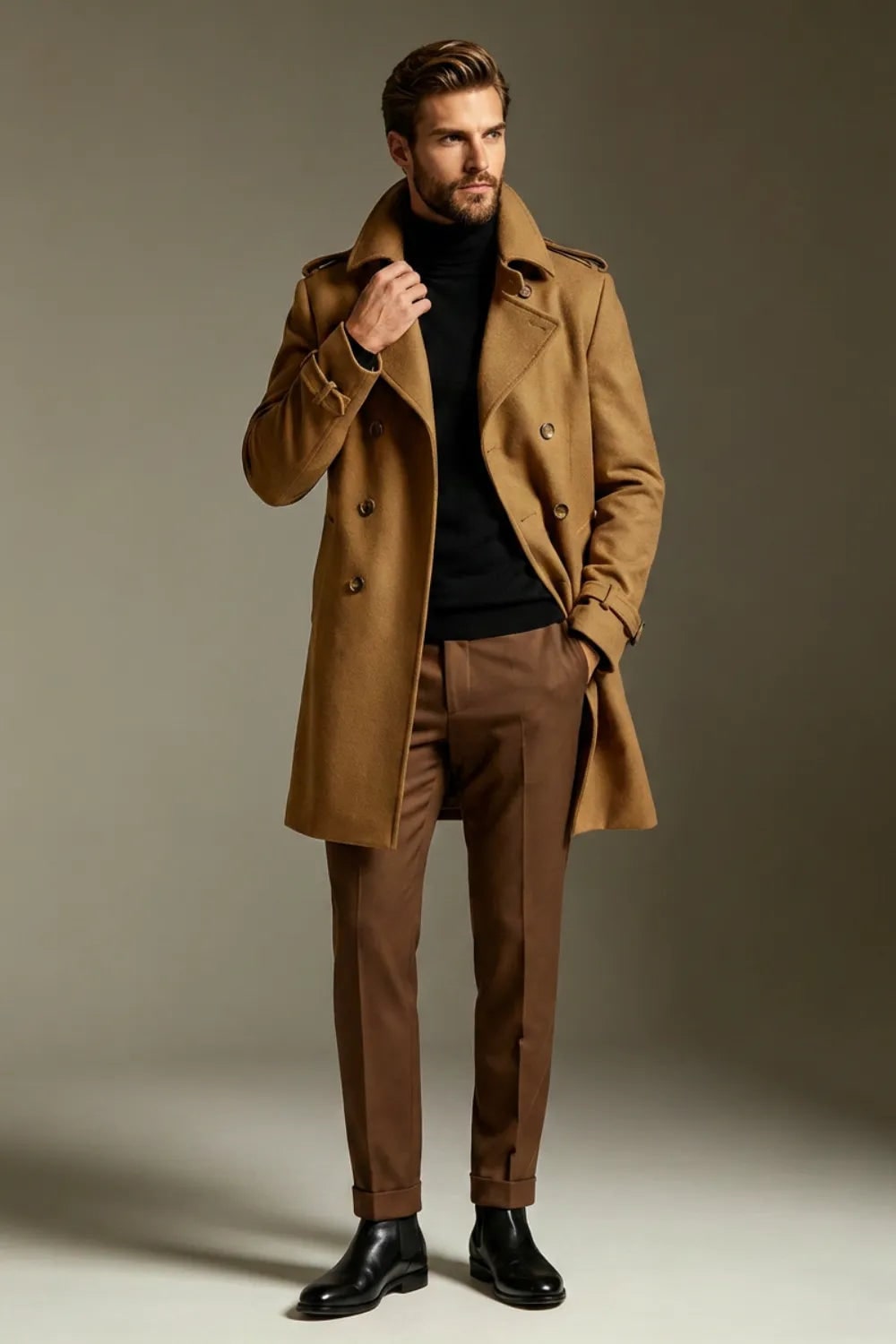 Men's Outerwear with Streamlined Trench Coat and Blend - Image 2