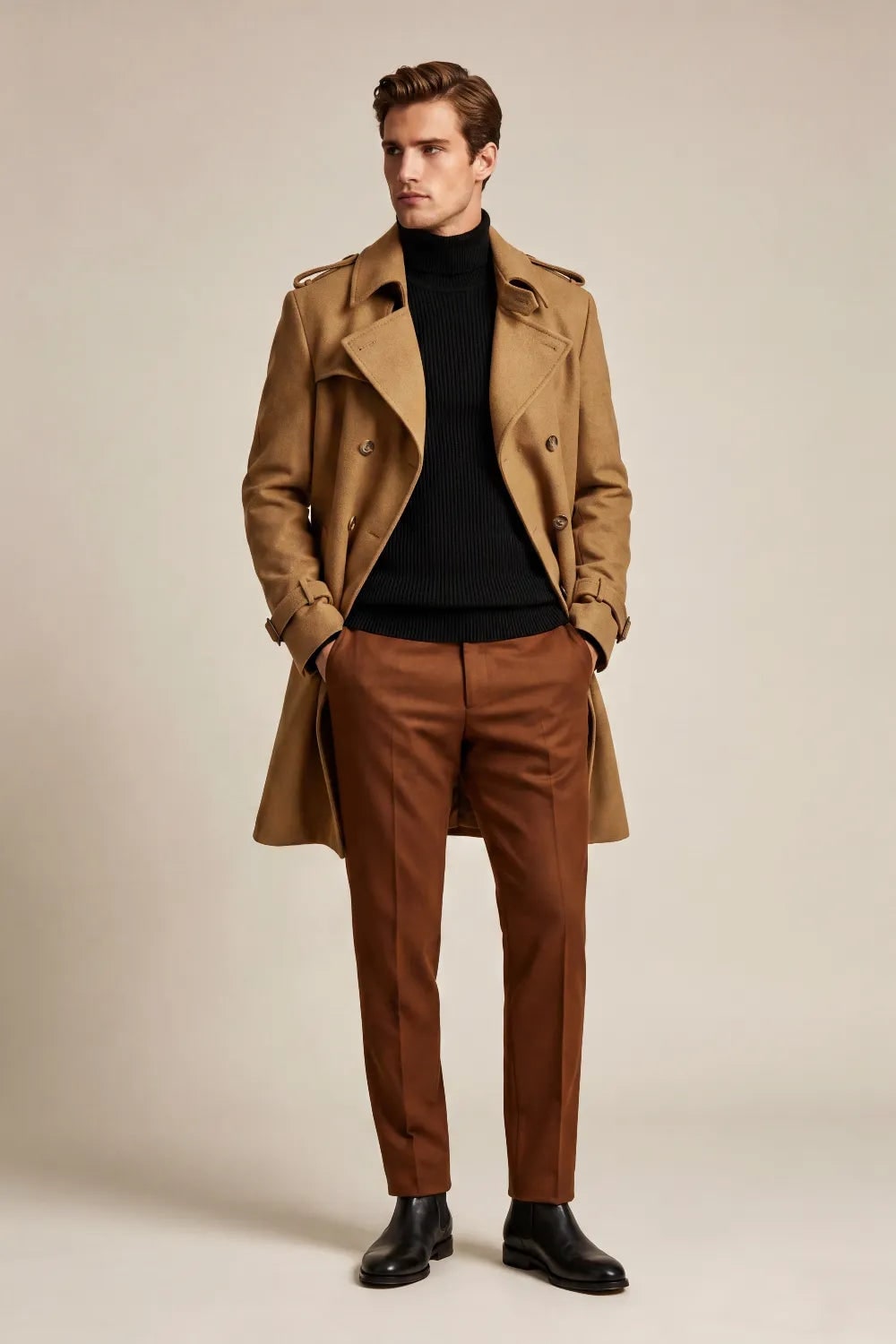 Men's Outerwear with Streamlined Trench Coat and Blend - Image 3