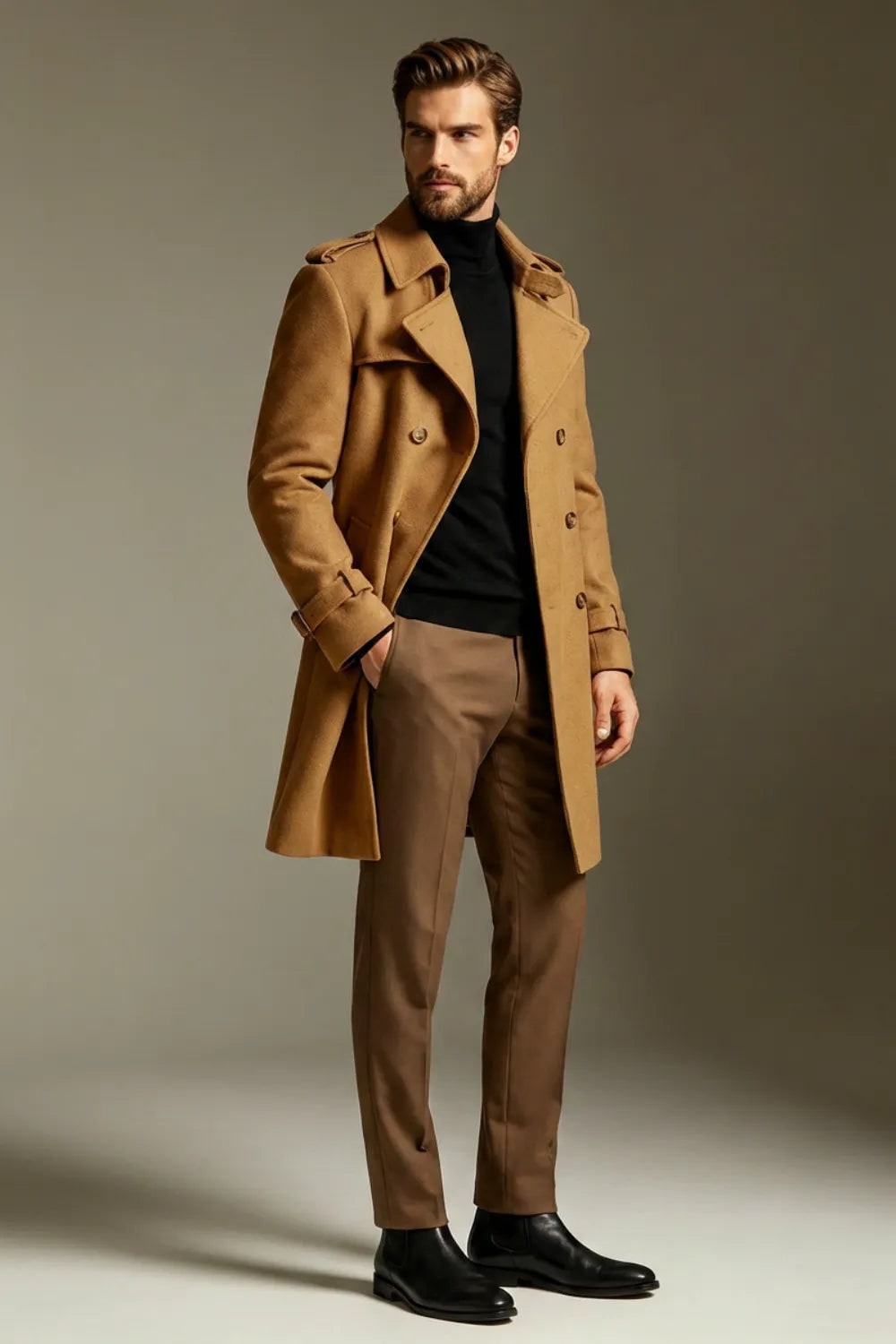 Men's Outerwear with Streamlined Trench Coat and Blend - Image 4
