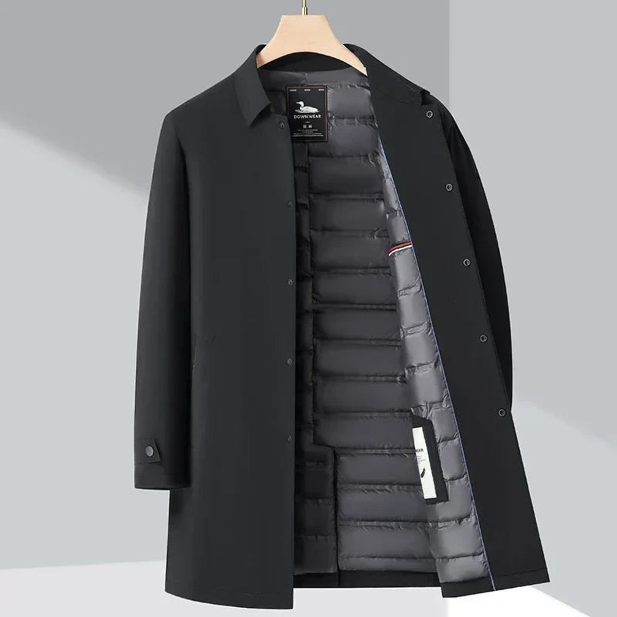 Men's Outerwear with Streamlined Trench Coat and Quilted Interior - Image 4