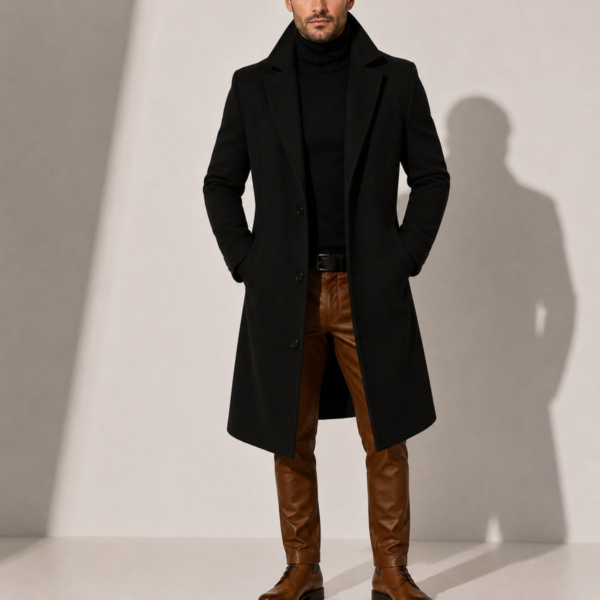 Men's Overcoat with Single-Breasted Classic Fit and Lapel Collar - Image 5
