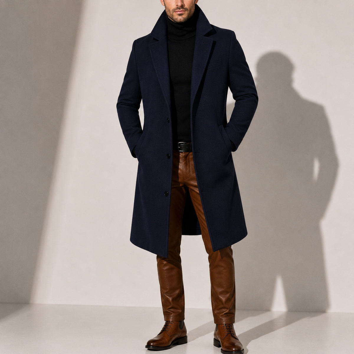 Men's Overcoat with Single-Breasted Classic Fit and Lapel Collar - Image 4