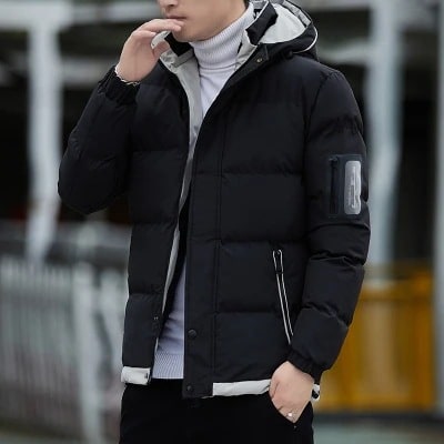 Men's Padded Down Jacket with Hooded Long Sleeve and Collar - Image 2