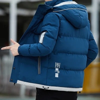 Men's Padded Down Jacket with Hooded Long Sleeve and Collar - Image 4