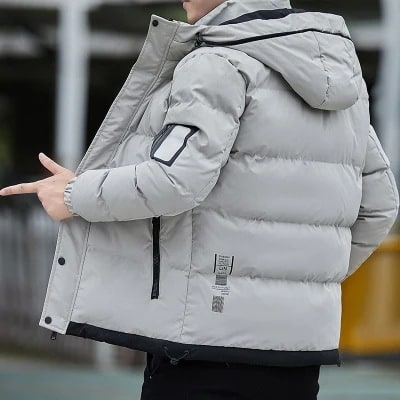 Men's Padded Down Jacket with Hooded Long Sleeve and Collar - Image 5