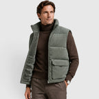 Men's Puffer Gilet Fleece-Lined Corduroy Zip-Up Bodywarmer - Image 1
