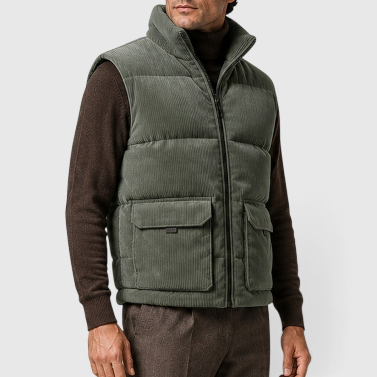 Men's Puffer Gilet Fleece-Lined Corduroy Zip-Up Bodywarmer - Image 2