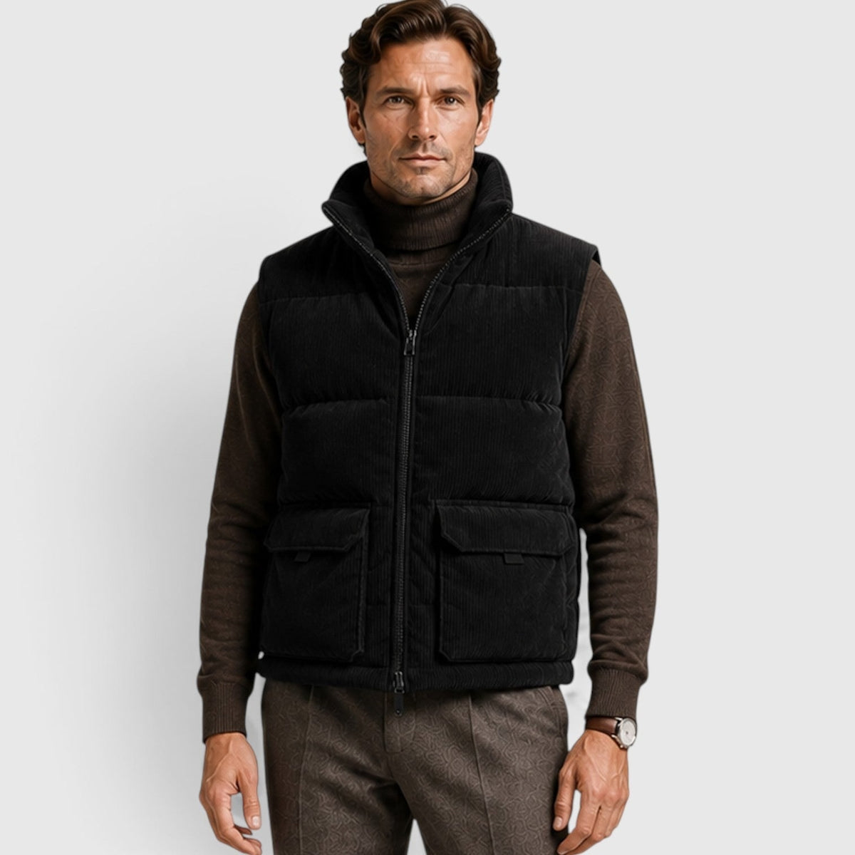 Men's Puffer Gilet Fleece-Lined Corduroy Zip-Up Bodywarmer - Image 5