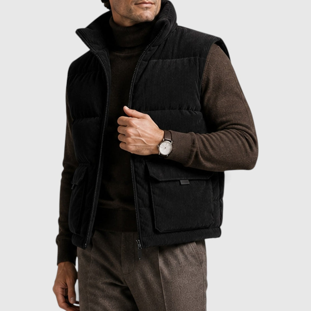 Men's Puffer Gilet Fleece-Lined Corduroy Zip-Up Bodywarmer - Image 6