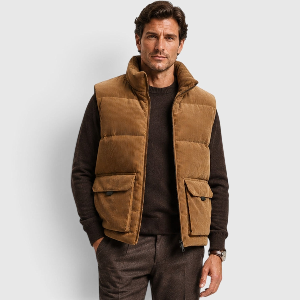 Men's Puffer Gilet Fleece-Lined Corduroy Zip-Up Bodywarmer - Image 8