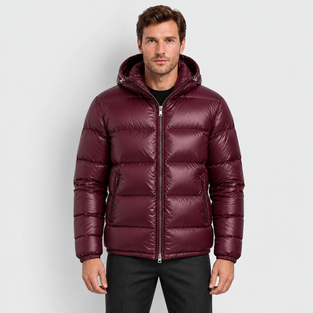 Men's Puffer Jacket with Insulated Hooded Design and Elasticated Cuffs - Image 1