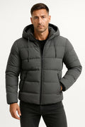 Men's Puffer Jacket with Insulated Hooded Design and Zipper Front - Image 1
