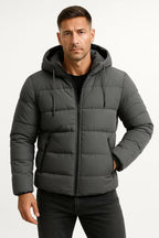 Men's Puffer Jacket with Insulated Hooded Design and Zipper Front - Image 1