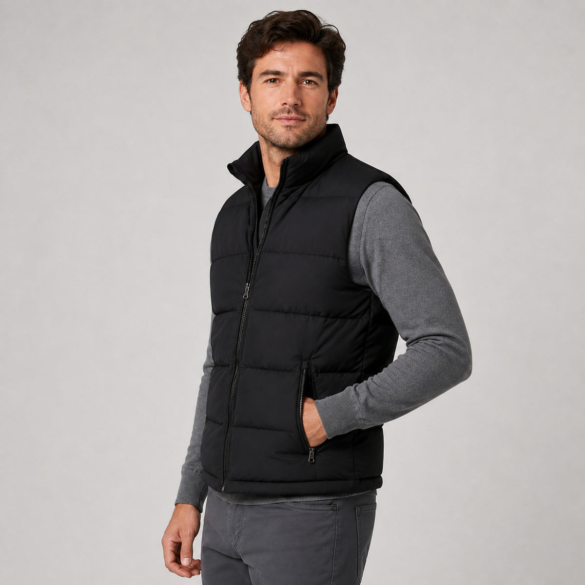 Men's Quilted Gilet Bodywarmer With Zip Front - Image 3
