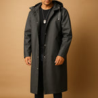Men's Rain Coat Relaxed Hooded Raincoat Button-Front - Image 1