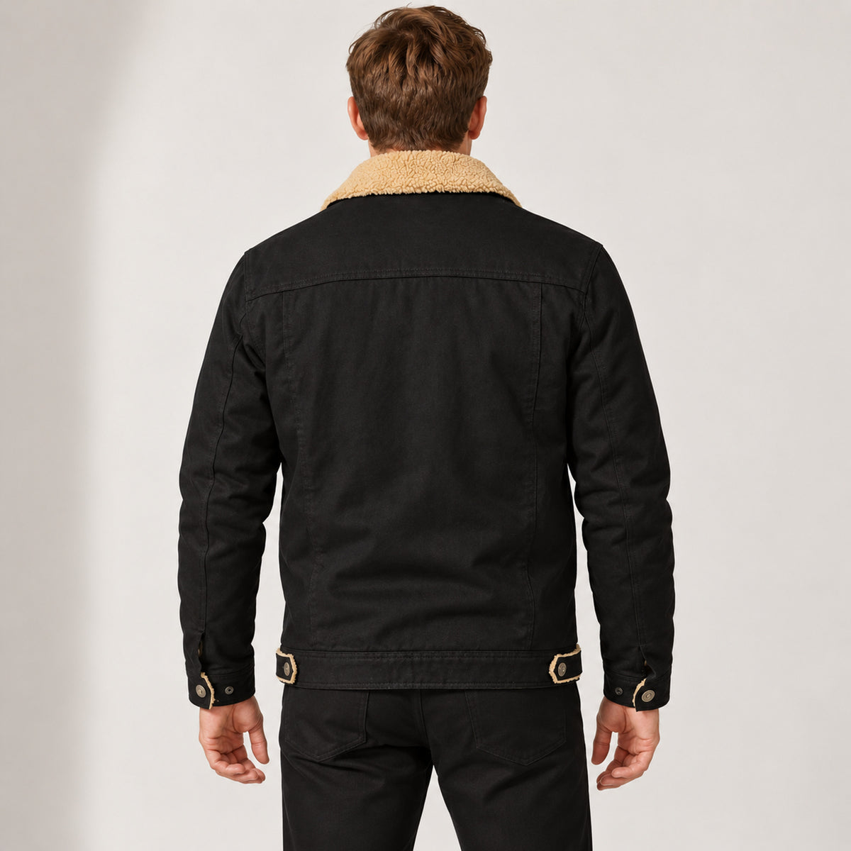 Men's Sherpa-Lined Trucker Jacket With Fleece Collar And Press-Stud Chest Pockets - Image 2