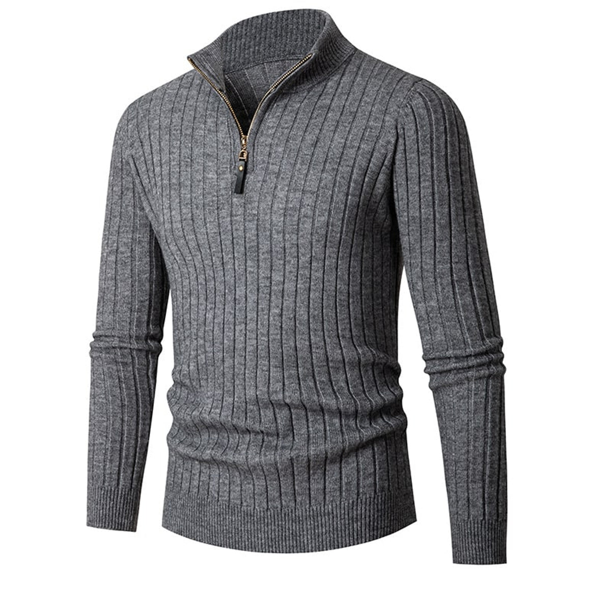 Men's Sweater with Zip-Up Half-Turtleneck and Long Sleeves - Image 1