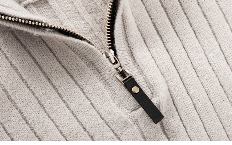 Men's Sweater with Zip-Up Half-Turtleneck and Long Sleeves - Image 2