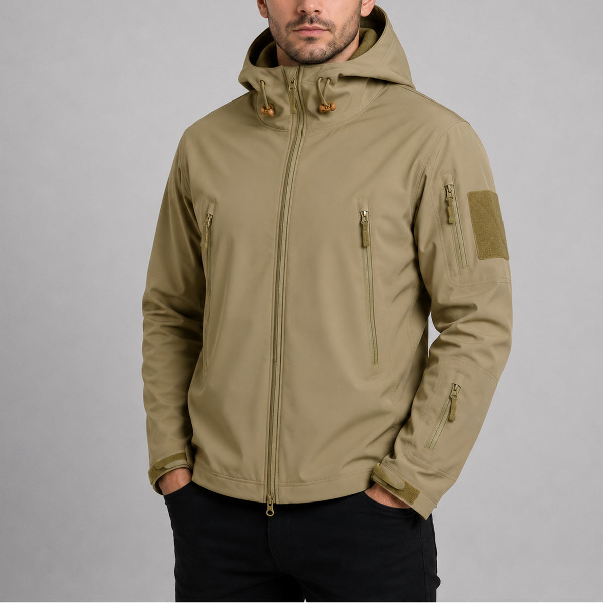 Men's Tactical Jacket with Water-Resistant Softshell Coat and Adjustable Hood - Image 4