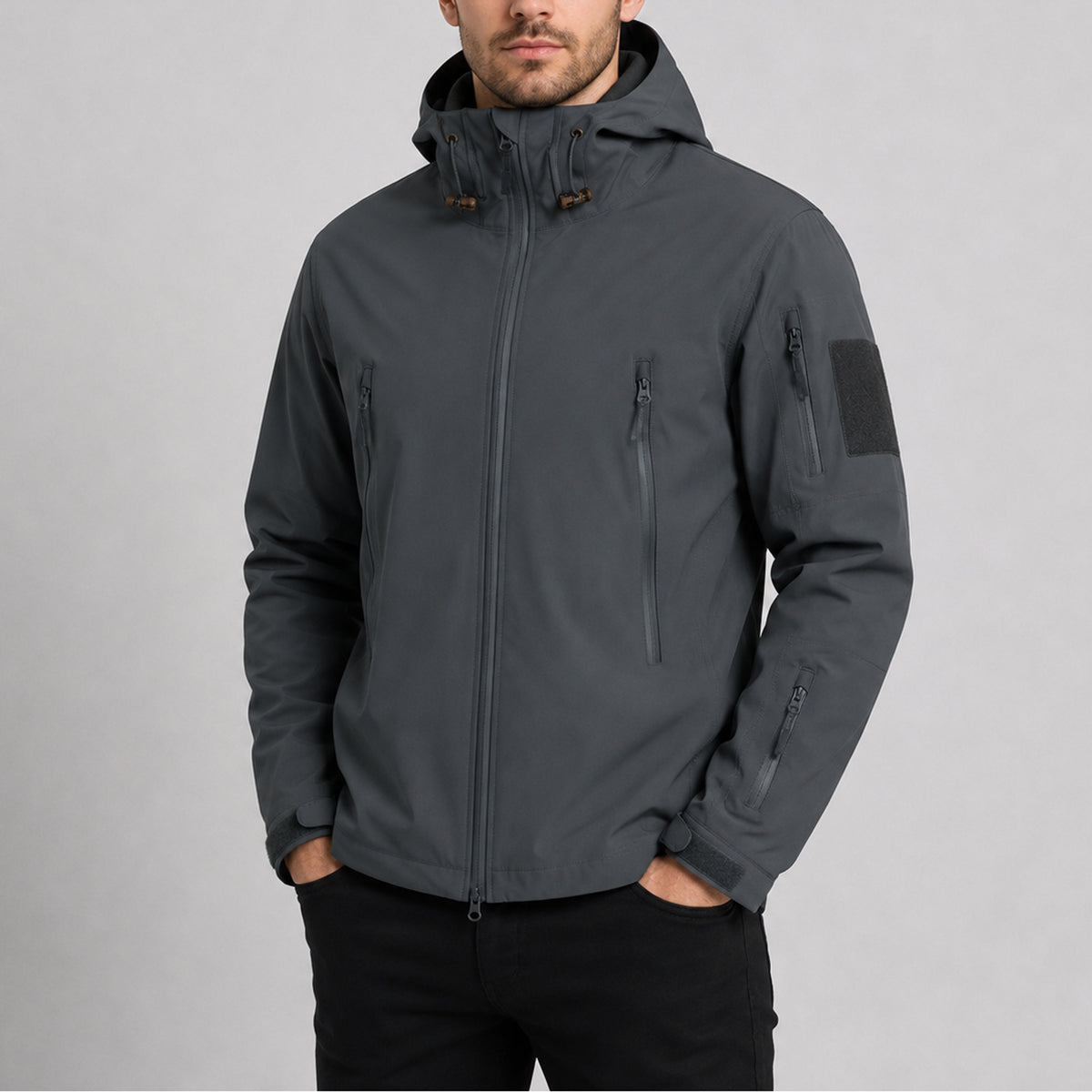 Men's Tactical Jacket with Water-Resistant Softshell Coat and Adjustable Hood - Image 1