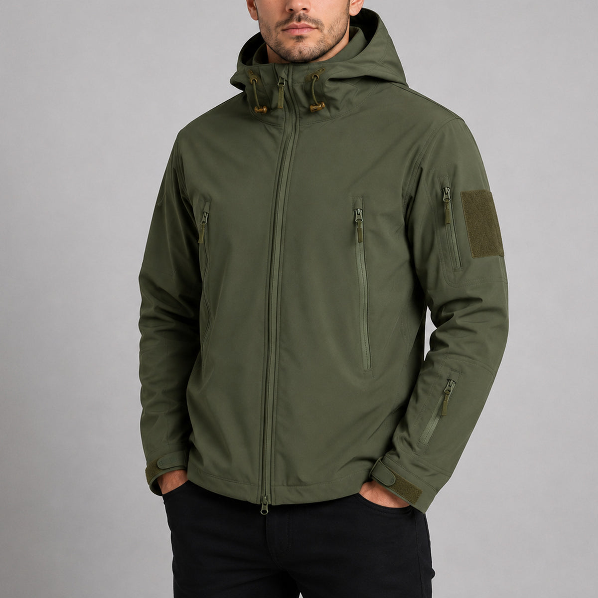 Men's Tactical Jacket with Water-Resistant Softshell Coat and Adjustable Hood - Image 3