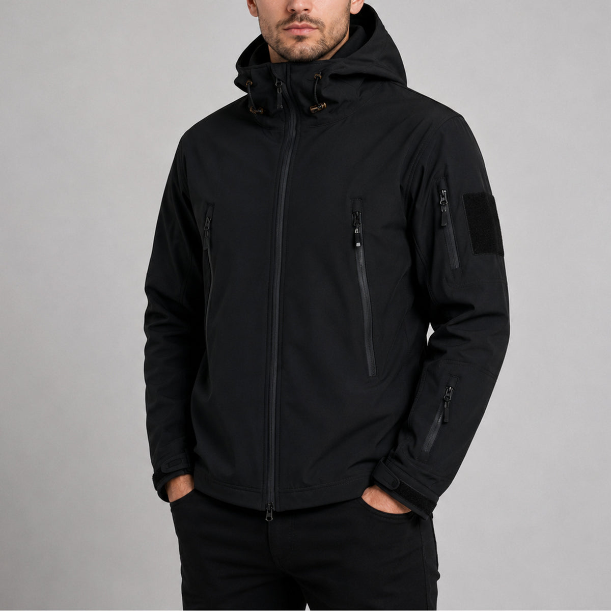 Men's Tactical Jacket with Water-Resistant Softshell Coat and Adjustable Hood - Image 2