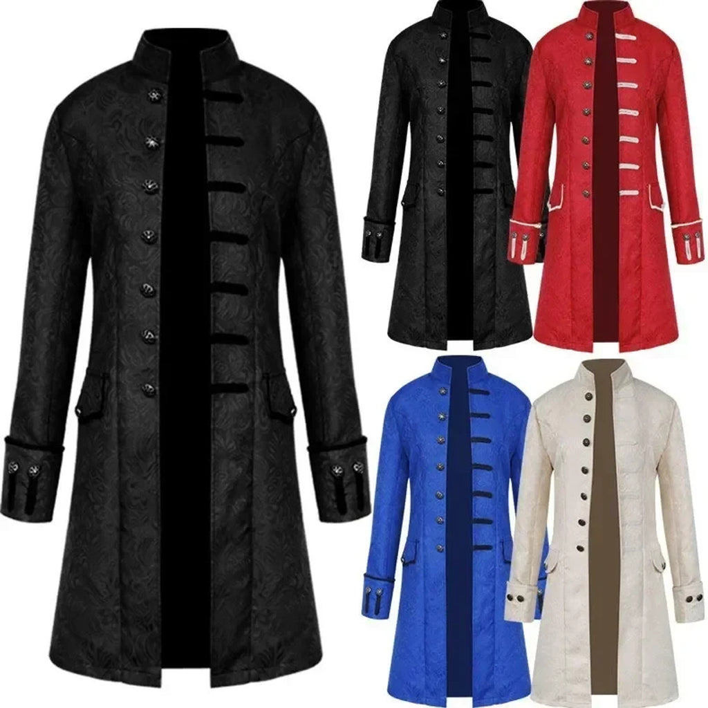 Men's Trench Coat Long Gothic Stand Collar Single-breasted Knee-length With Decorative Buttons - Image 1
