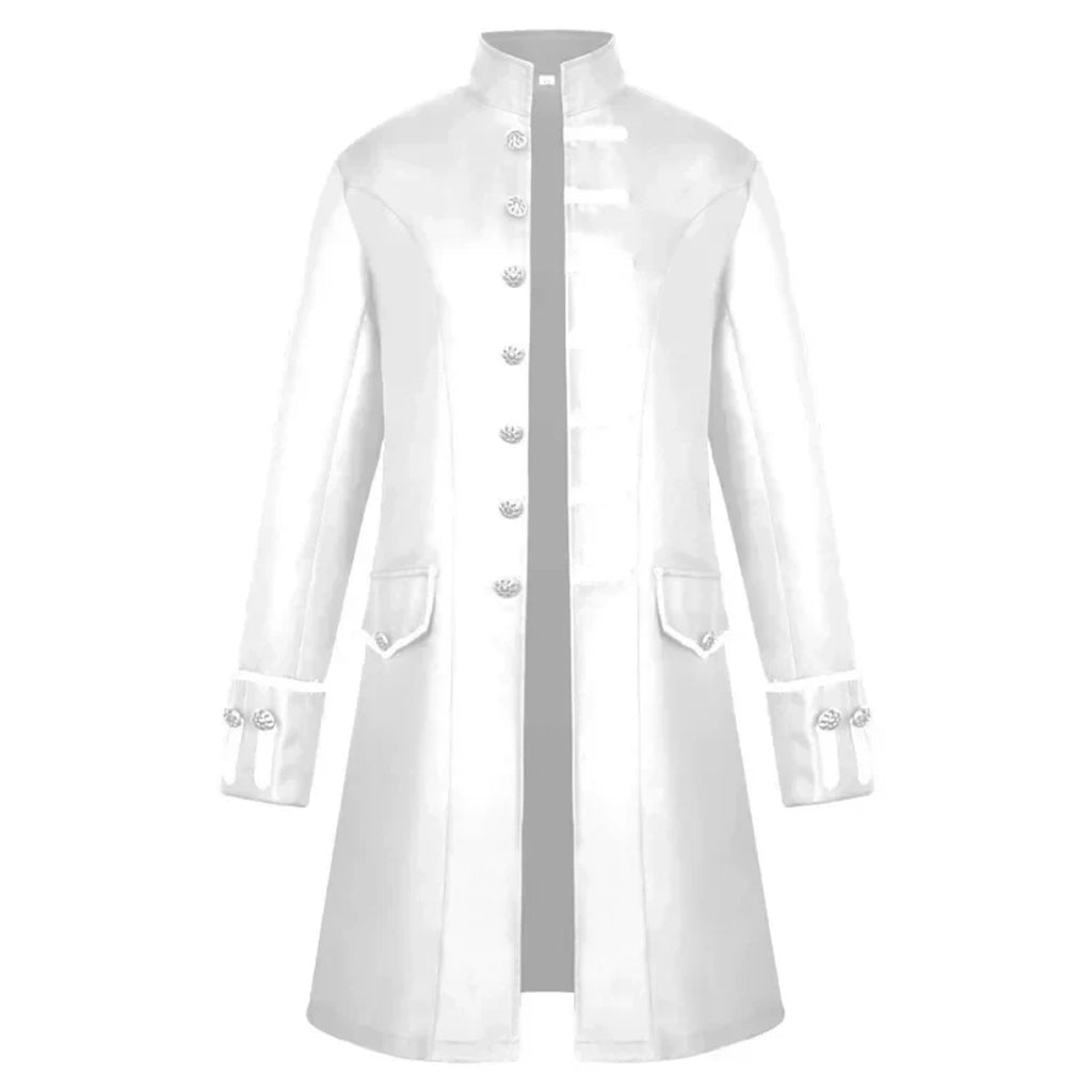 Men's Trench Coat Long Gothic Stand Collar Single-breasted Knee-length With Decorative Buttons - Image 15