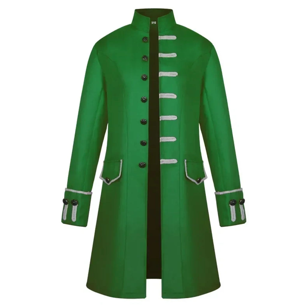 Men's Trench Coat Long Gothic Stand Collar Single-breasted Knee-length With Decorative Buttons - Image 13