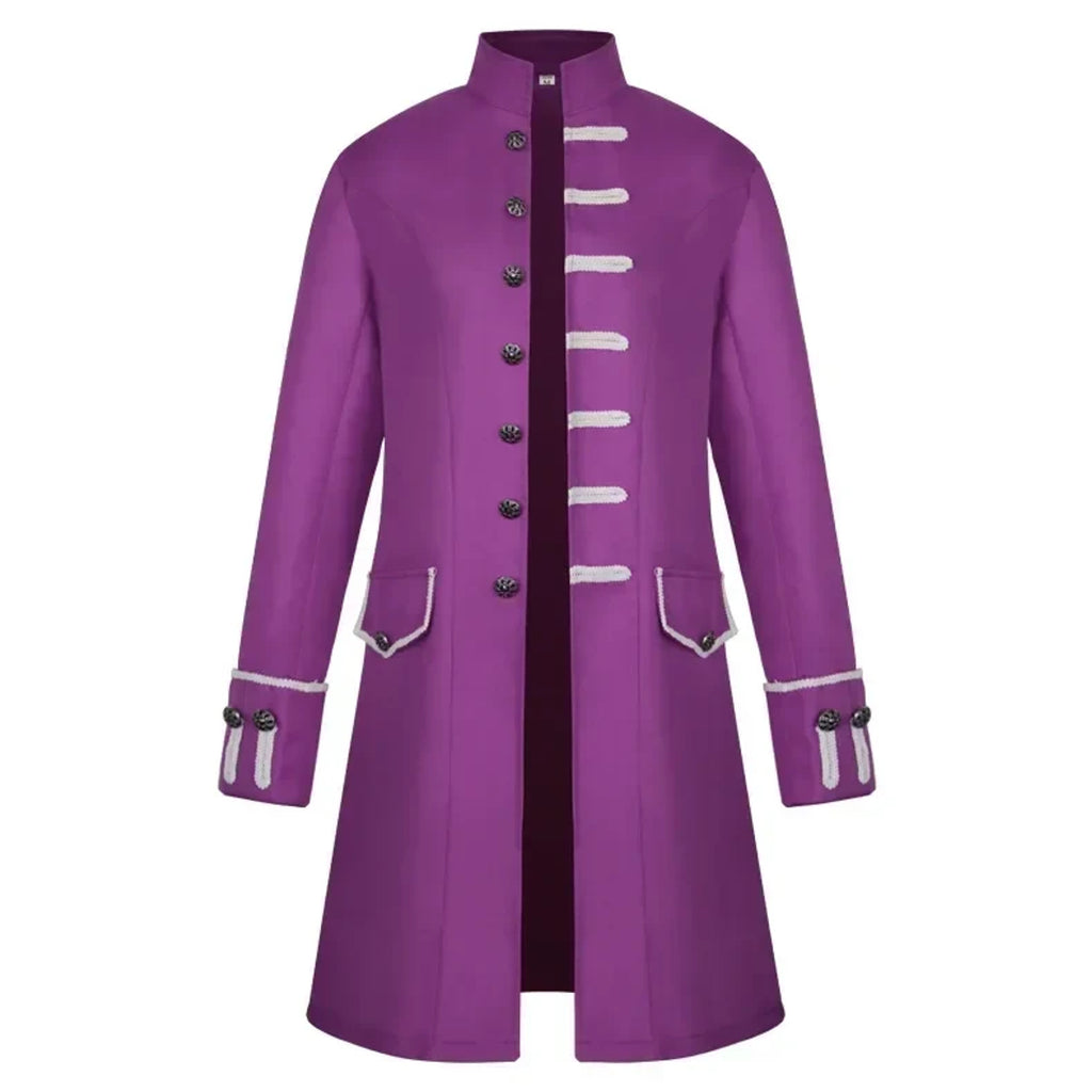 Men's Trench Coat Long Gothic Stand Collar Single-breasted Knee-length With Decorative Buttons - Image 12