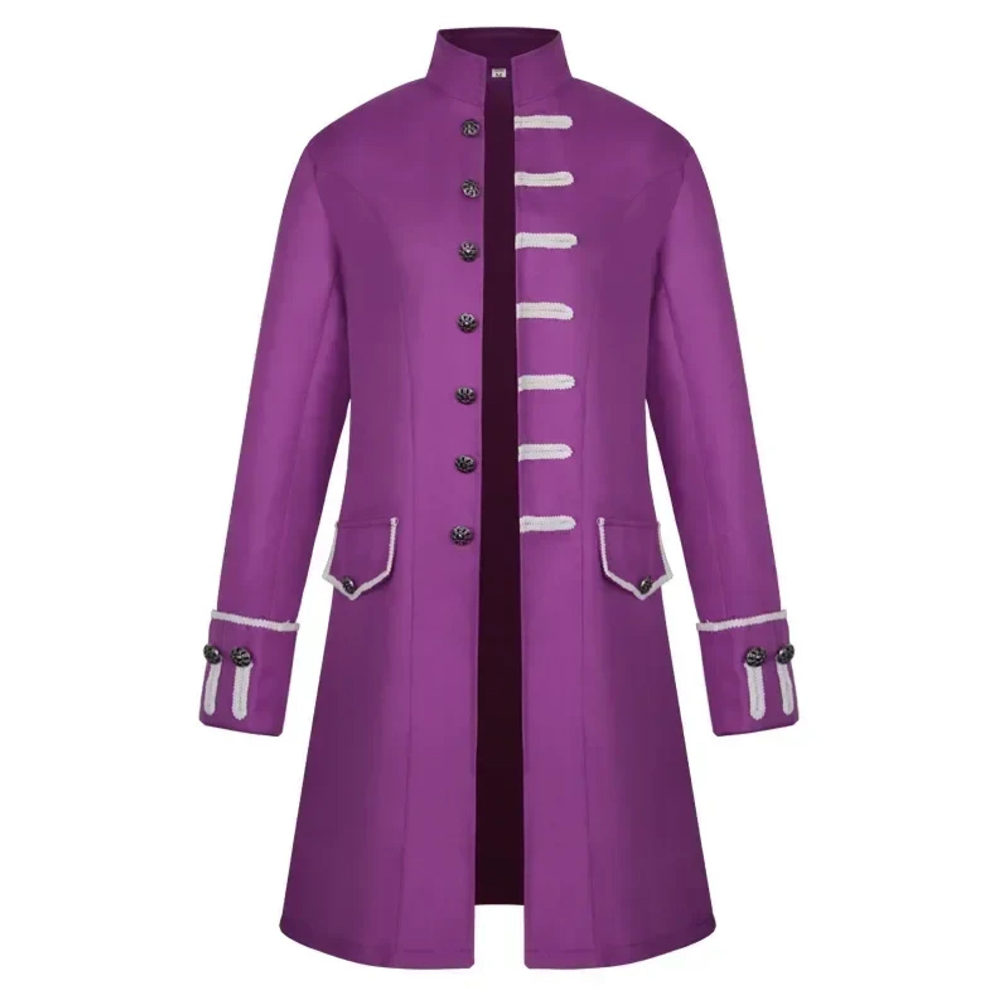 Men's Trench Coat Long Gothic Stand Collar Single-breasted Knee-length With Decorative Buttons - Image 12