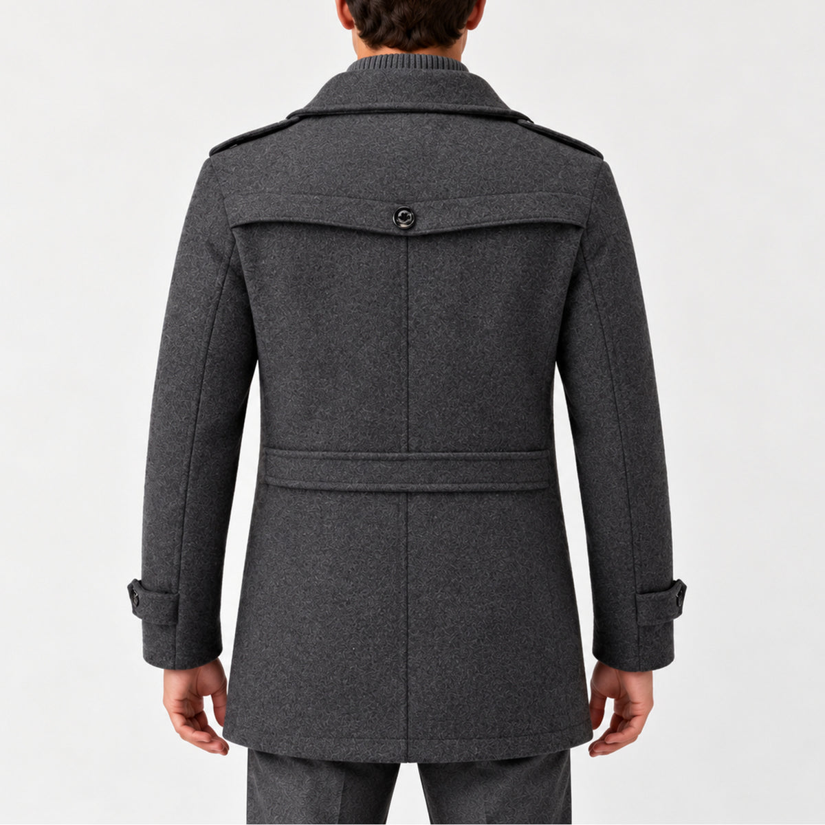 Men's Winter Coat with Wool Peacoat and High Collar - Image 2