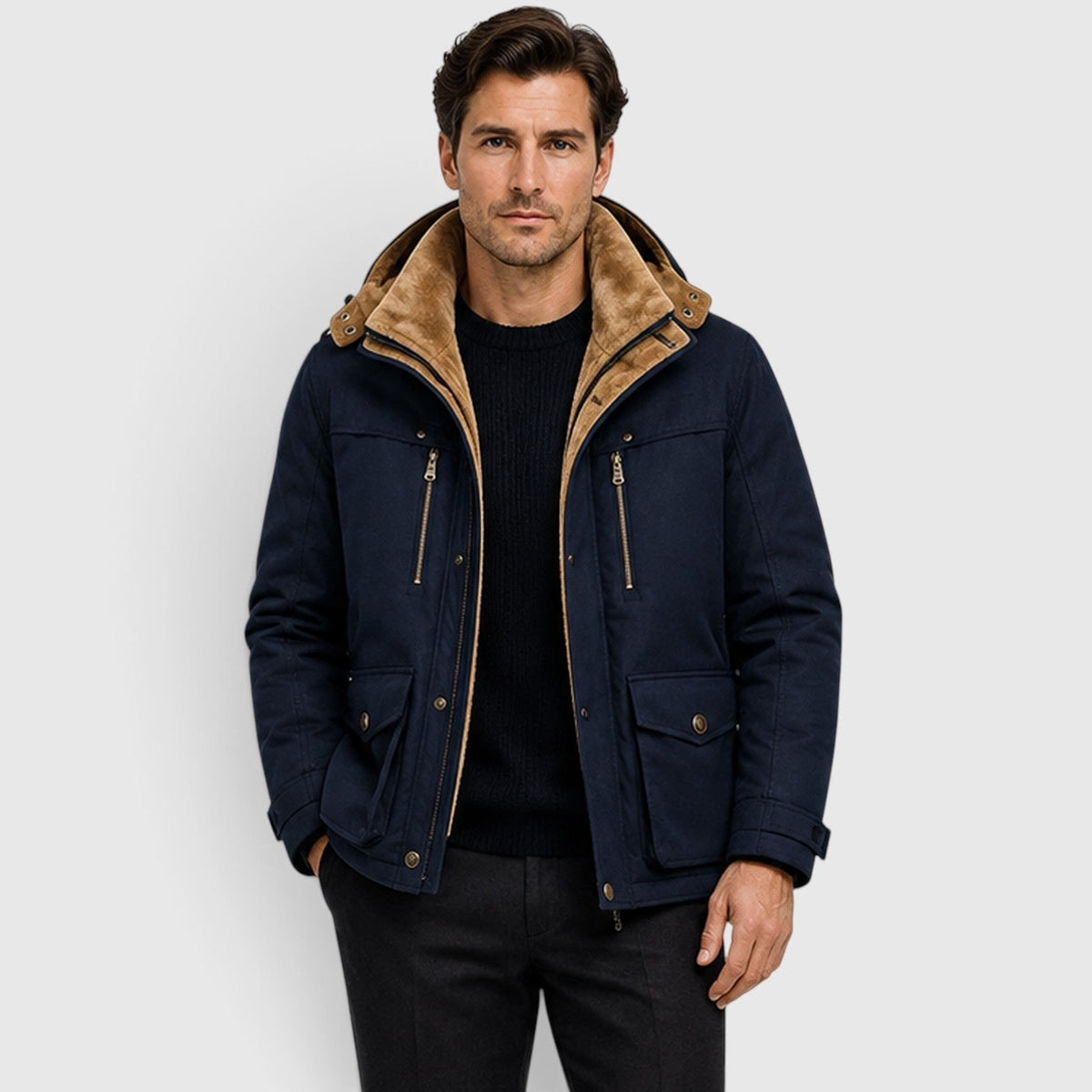 Men's Winter Jacket With Detachable Hood And Multi-Pocket Design - Image 5