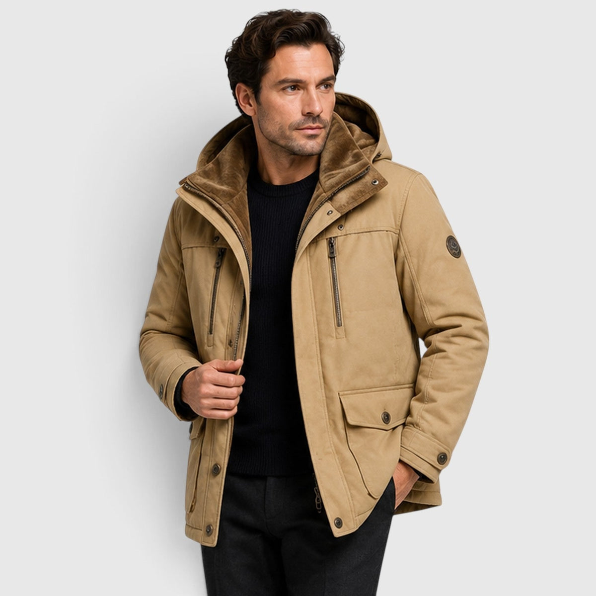 Men's Winter Jacket With Detachable Hood And Multi-Pocket Design - Image 8