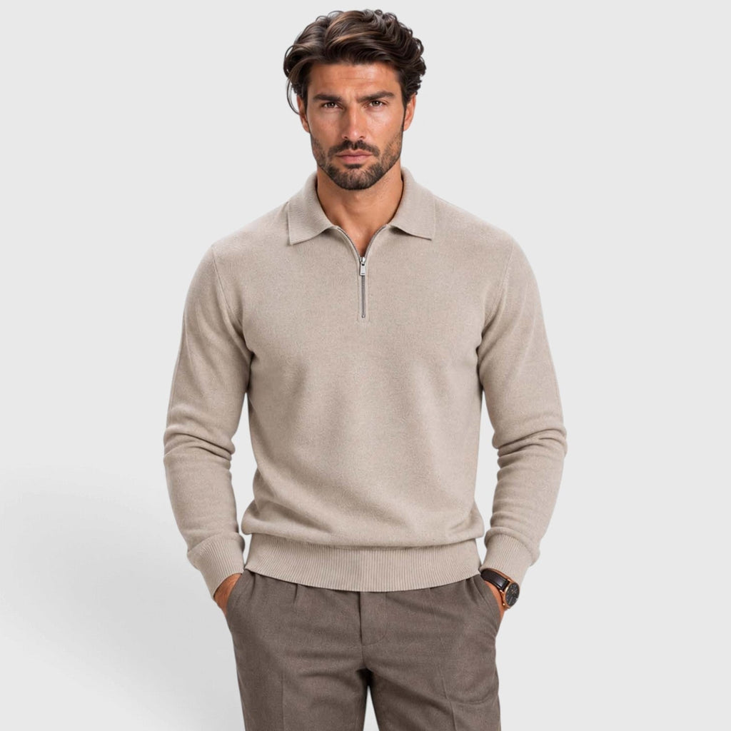 Men's Wool Blend Quarter Zip Polo Jumper - Image 1