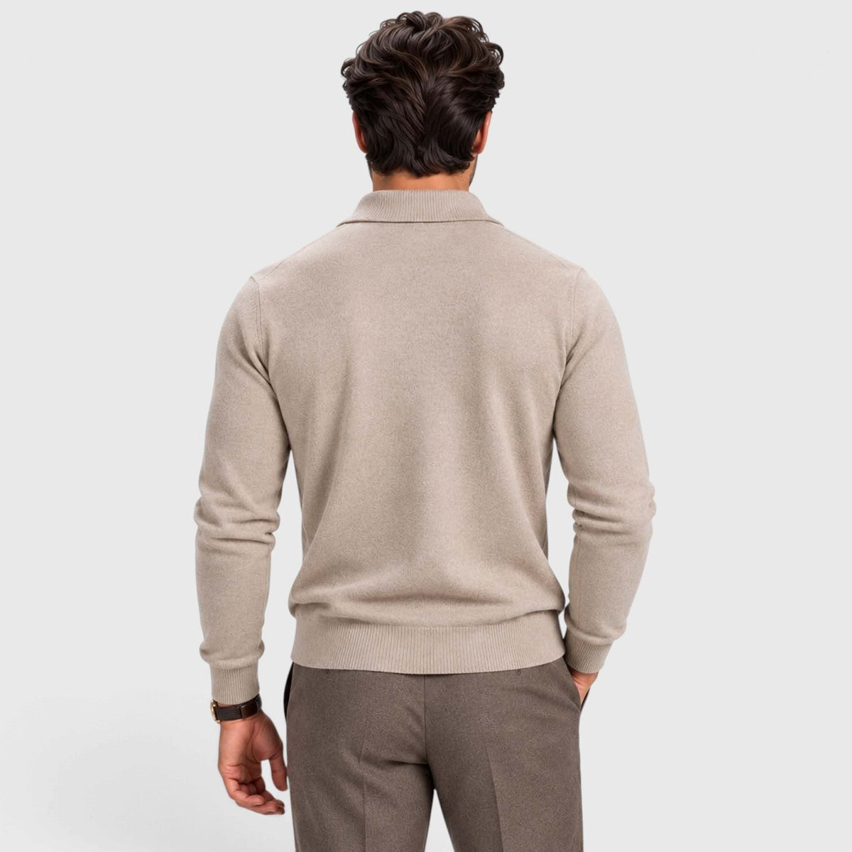 Men's Wool Blend Quarter Zip Polo Jumper - Image 2