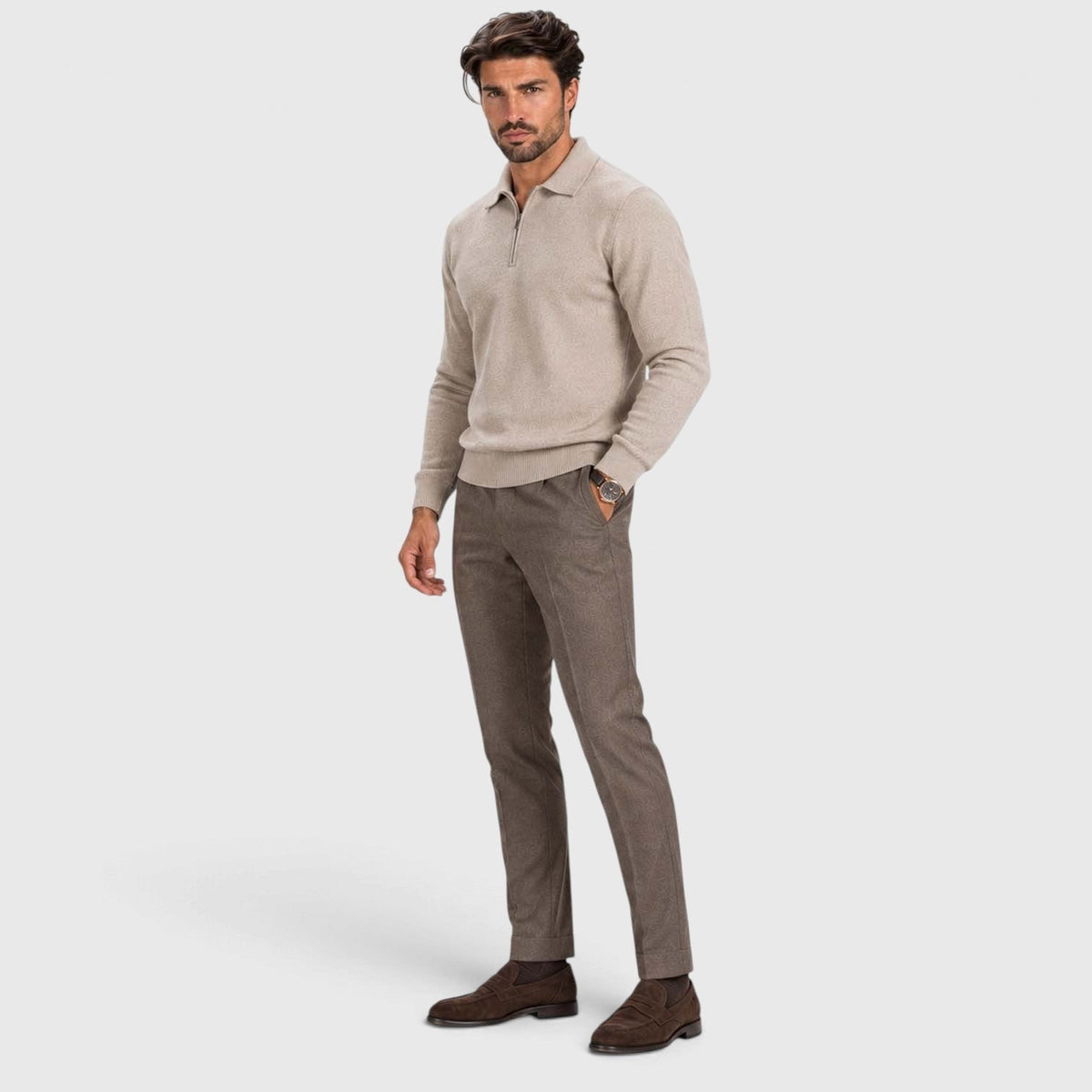 Men's Wool Blend Quarter Zip Polo Jumper - Image 3