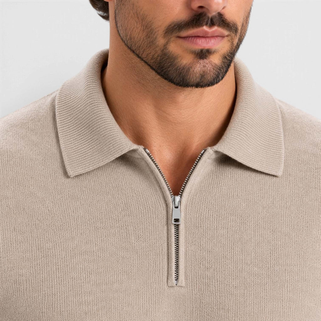 Men's Wool Blend Quarter Zip Polo Jumper - Image 4
