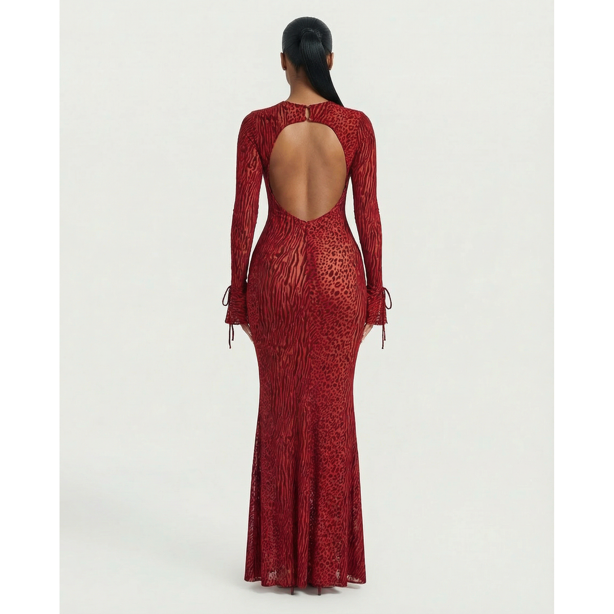 Mesh Maxi Dress With Open Back And Long Sleeves - Image 2