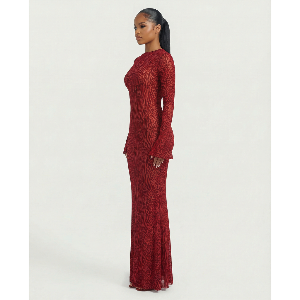 Mesh Maxi Dress With Open Back And Long Sleeves - Image 3