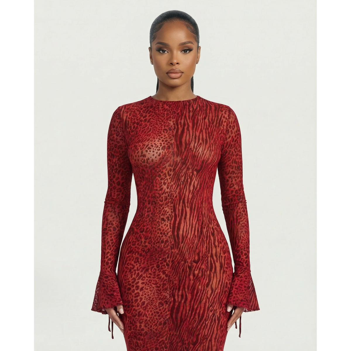 Mesh Maxi Dress With Open Back And Long Sleeves - Image 4