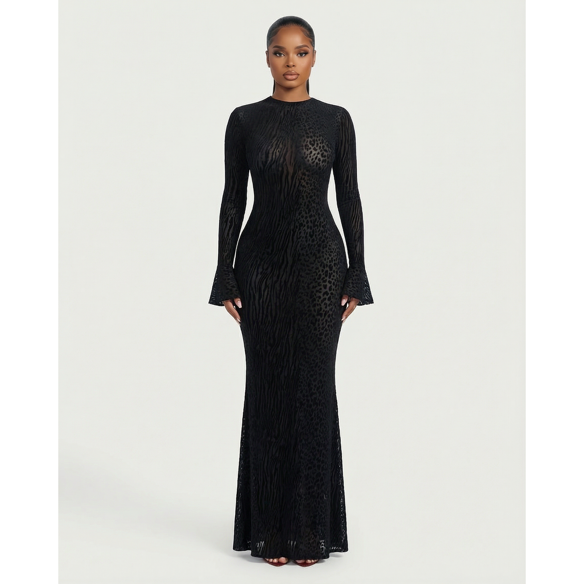 Mesh Maxi Dress With Open Back And Long Sleeves - Image 6