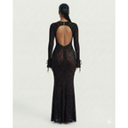 Mesh Maxi Dress With Open Back And Long Sleeves - Image 7