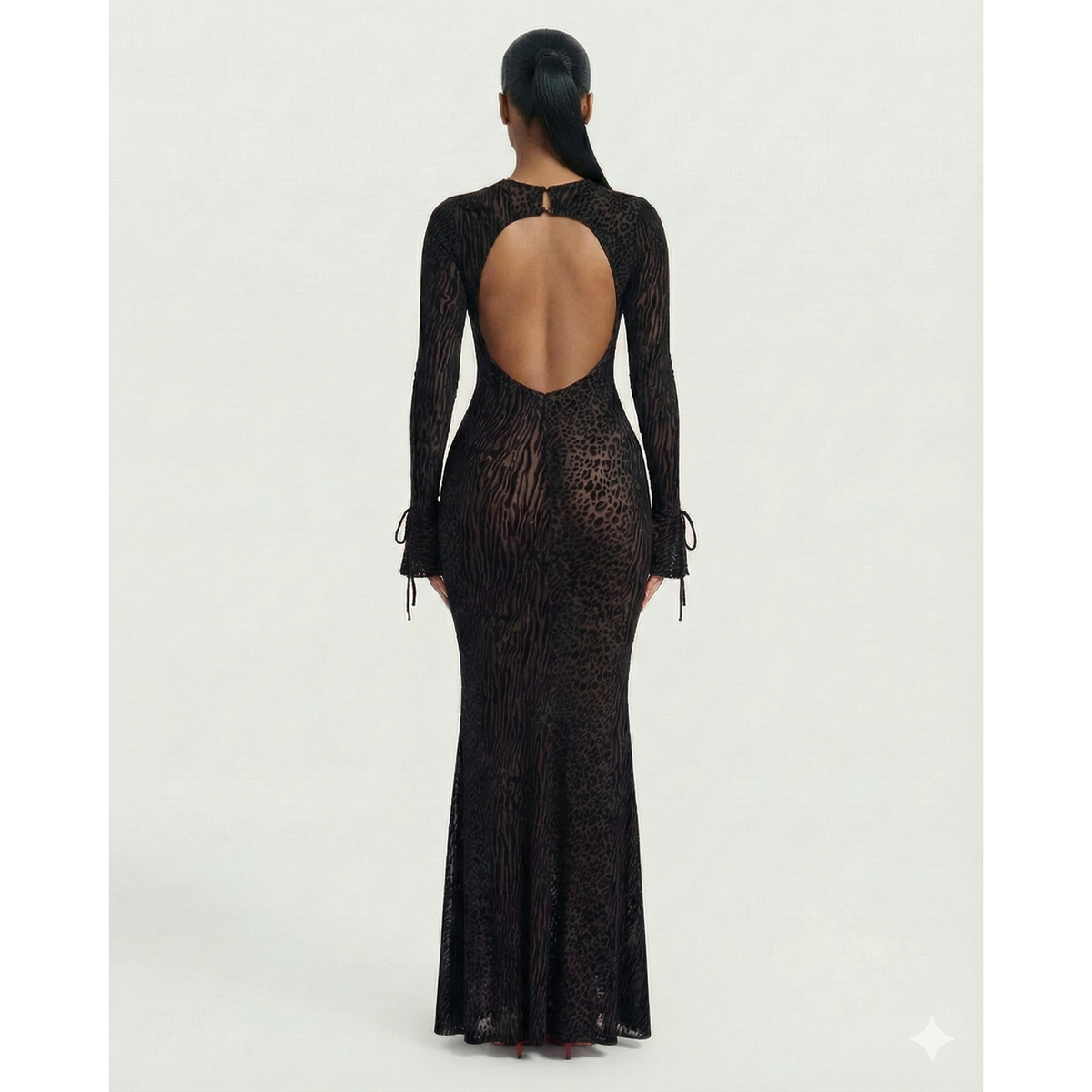 Mesh Maxi Dress With Open Back And Long Sleeves - Image 7