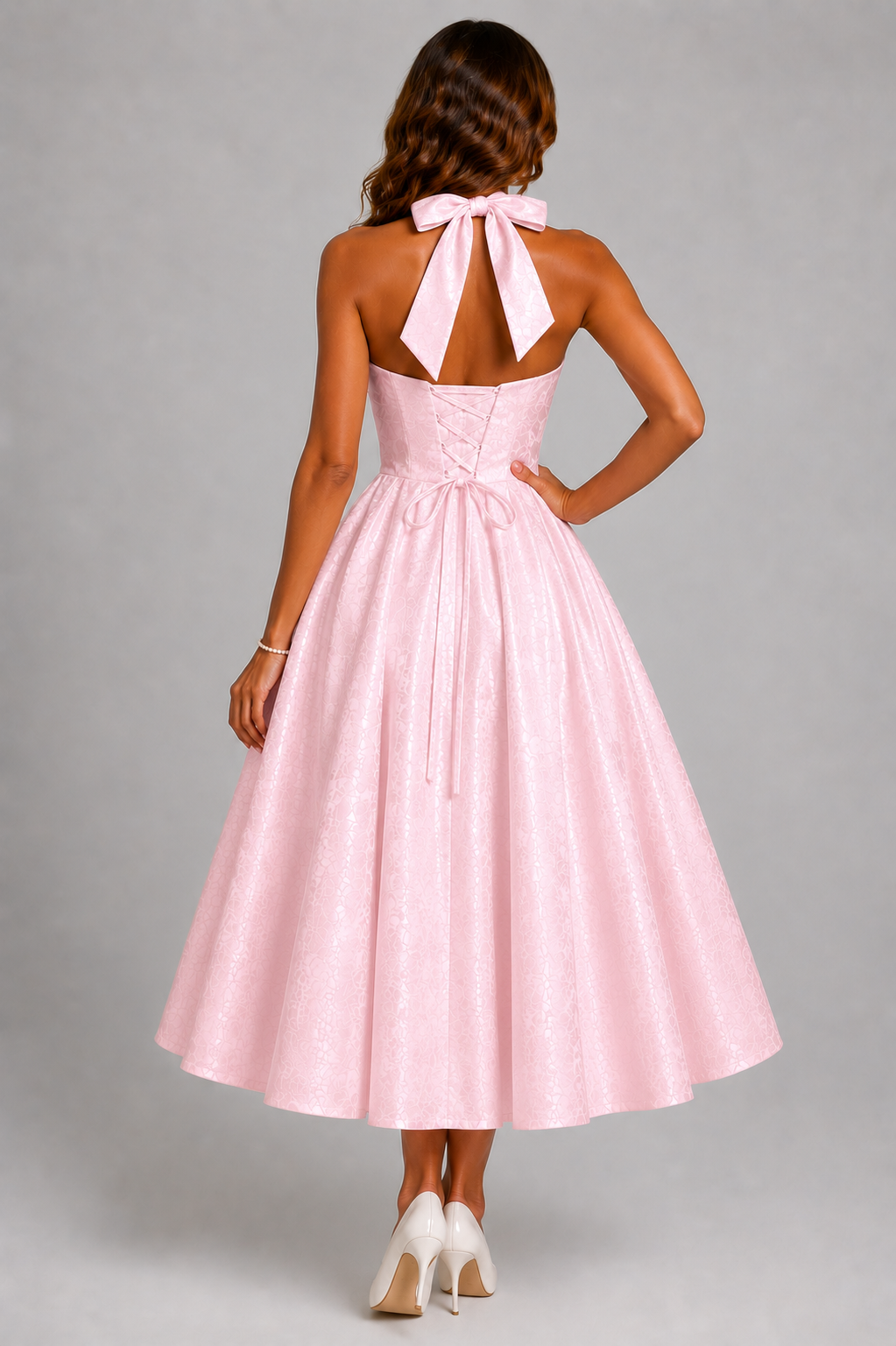 NOVA | Halterneck Midi Skater Dress | Women’s Elegant Occasion Dress